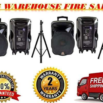 2 15" 4000W Bluetooth DSP FM Radio USB Portable PA DJ Speaker & Stands Pair image 1