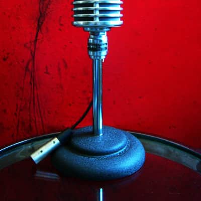 Vintage RARE 1940's Turner 34X modified dynamic microphone Satin Chrome with cable & Atlas DS-5 stand 77A 101C image 4