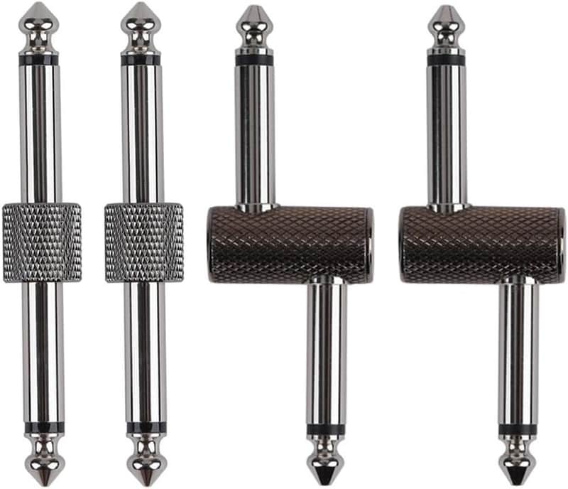 Guitar Pedal Patch Connector, 6.35mm (1/4") Effect Pedal to Pedal Coupler, Male to Male Plug Adaptor for Guitar Pedalboard Instead of Patch Cable, Pack of 4 (2 Straight & 2 Z Type) image 1