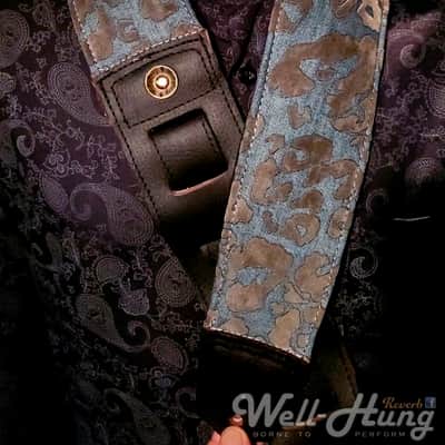Well-Hung Denim Demon! 3" Wide Padded Leather & Denim Guitar Strap image 4
