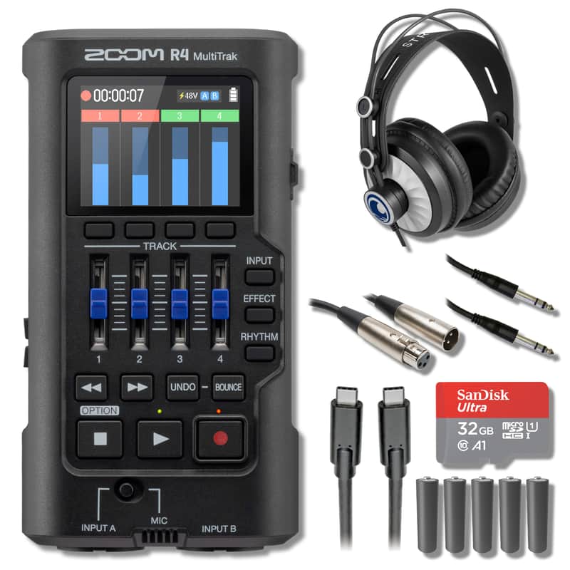 Zoom R4 MultiTrak 32-Bit Float Digital Recorder and USB Audio Interface with StreamEye Cans50 Headphones, Essential Cables and Accessories image 1