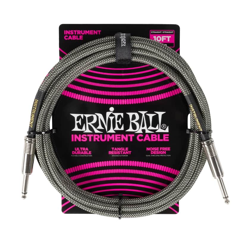 Ernie Ball Braided Instrument Cable Straight/Straight 10ft - Silver Fox (P06429) image 1