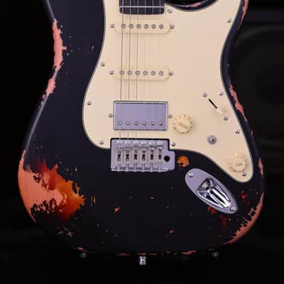 Dhatarattha HSS Strat-Style – Black Over Sunburst Nitro Relic image 3