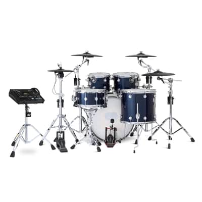 DW DWe 5pc Complete Electronic/Acoustic Drum Set w/Roland Cymbals & V71 Midnight Blue Metallic image 3