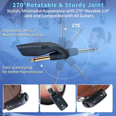 2.4GHz Wireless Guitar System Rechargeable Audio Wireless Transmitter Receiver for Guitar Bass Electric Instruments,Over 30m/100 Feet Transmission,270°Rotatable,4hours Woring Time（A9 Black） image 4