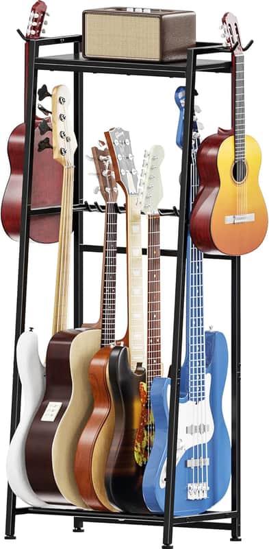 Guitar Stand, Guitar Rack Holder for Acoustic Guitar, Electric Guitar, Bass Display Stand, Multiple Guitar Rack Holder for 5-7 Guitars, Guitar Amp Accessories, for Home Music Studio, Black image 1