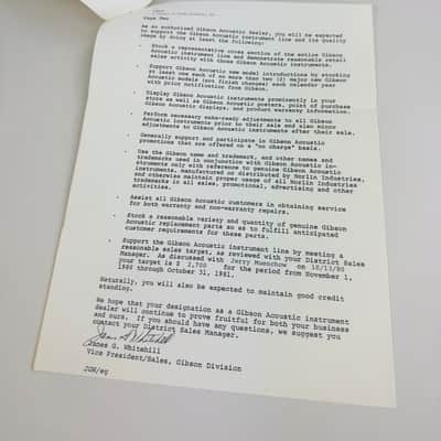 Gibson Acoustic Dealer Authorization Letter 1980 image 2