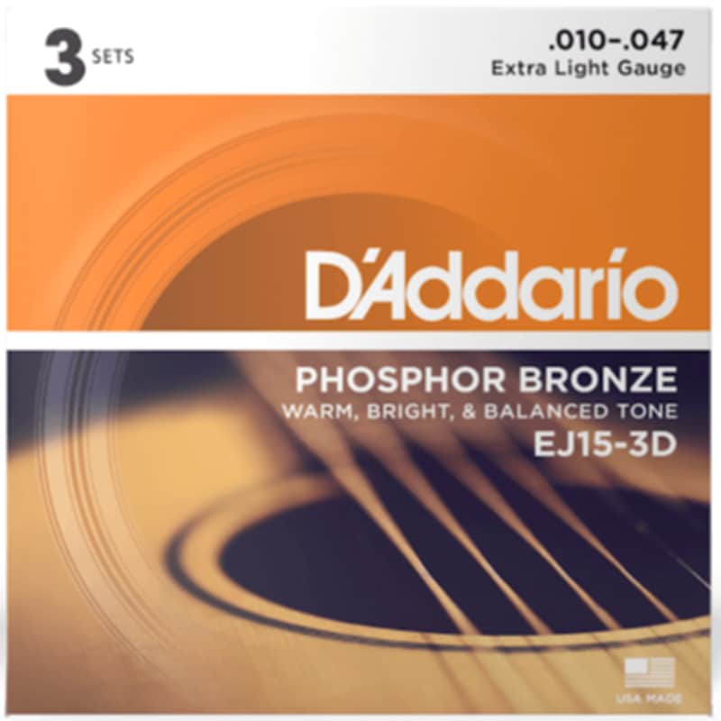 D'Addario Phosphor Bronze Acoustic Guitar Strings 3 Set Pack 10-47 EJ15-3D image 1