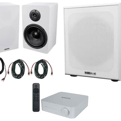 (2) Rockville RockShelf 68W 6.5" White Bookshelf Speakers+Bluetooth/Wifi Amp+Sub image 1