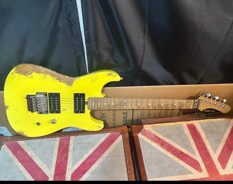 Friedman Cali Heavy Aged Graffiti Yellow Electric Guitar image 1