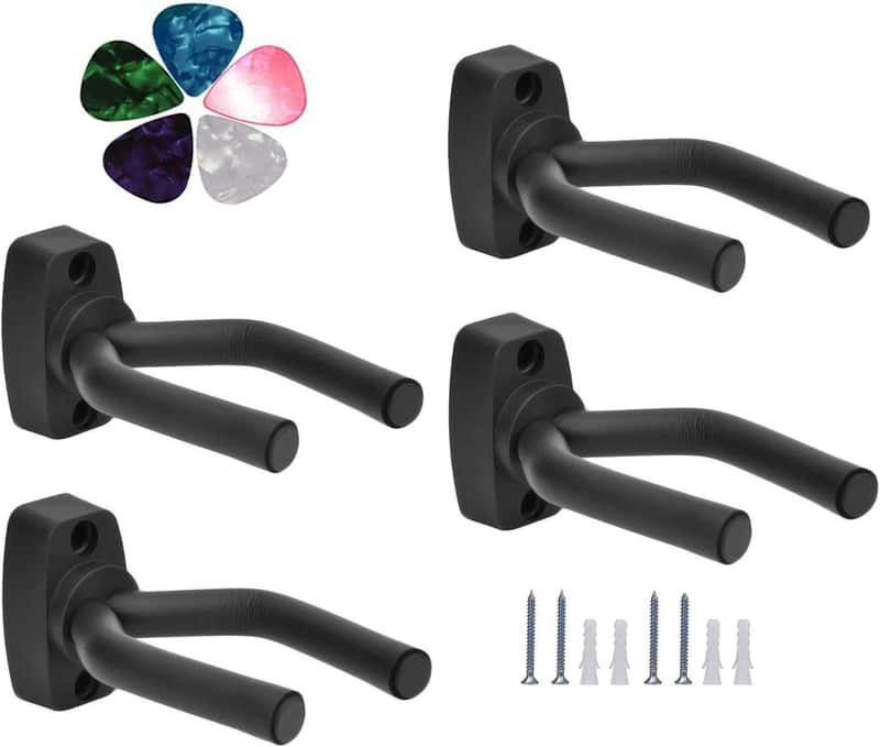 Guitar Mount Wall Hanger Stand Ukulele Wall Hook Keep Holder Mount Display 4 Pack with Guitar Picks Violin Wall Stand Mandolin Rack Bracket Bass Accessories Easy to Install(5 Pack Guitar Picks) image 1