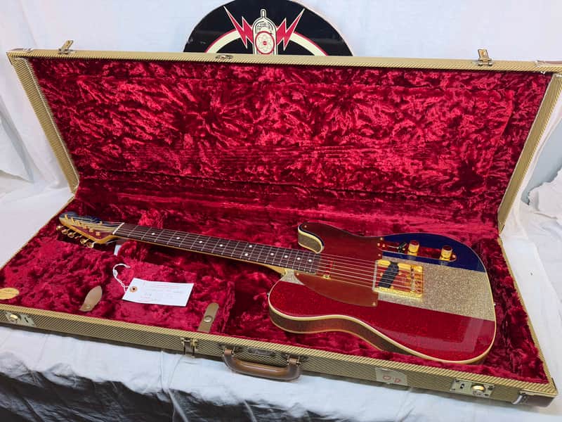 Fender Buck Owens Telecaster Guitar with Case 2002 - 2004 - MIJ Made In Japan - Red, Silver & Blue Sparkle