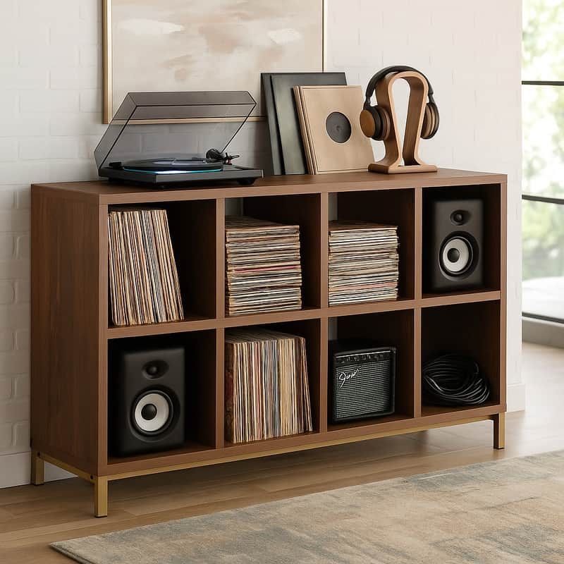 Vinyl Record Storage Cabinet – 8-Cube LP Album Display Rack image 1