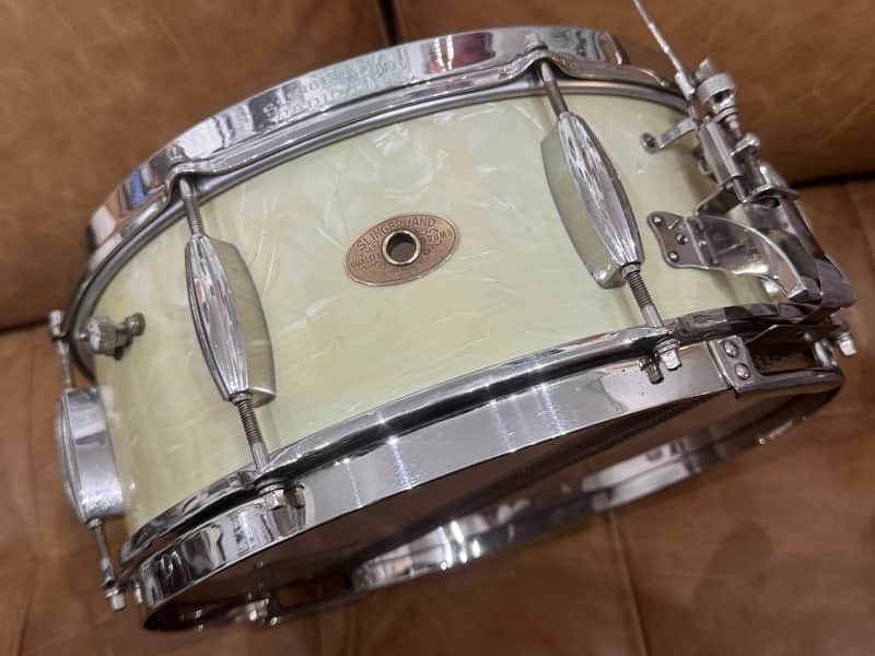 Slingerland - 5.5x14" Gene Krupa Radio King, Solid Maple Snare Drum 3-point Strainer, 1951 - White Marine Pearl image 1