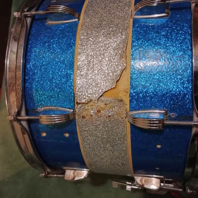 Ludwig 14"(Diameter)x10"(depth) Marching Snare Drum 1970's - Blue and Silver Sparkle image 5