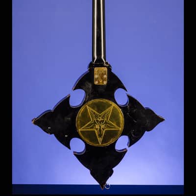 Barry Collier Rebeth Gothic Cross with Ram's Head Pentagram 1982 Black with a feint gold pinstripe a image 6