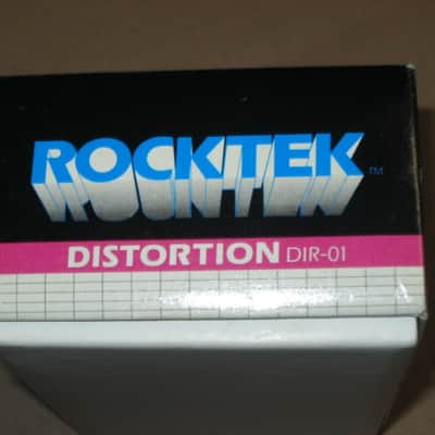 very lightly handed (very clean, but has some aging) Rocktek EMPTY BOX + original Owner's Manual & original Warranty/Registration paperwork ONLY for DIR-01 Distortion (NO pedal) mid to late 1980s, Cardboard, GRAPHICS on Lid: Pink,Blue,Black,Aged White image 9