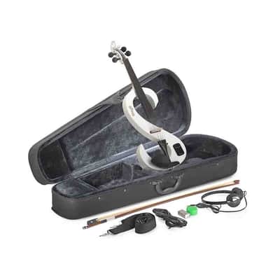 Stagg EVN 4/4 WH S Shaped Electric Violin Set w/Soft Case, Bow, Strap, Rosin, Headphones & 9V Battery image 1