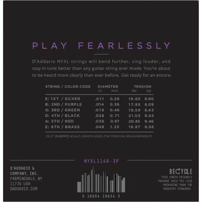 D'Addario NYXL1149-3P 11-49 Carbon Steel Alloy - 3-Pack - Electric Guitar Strings image 2