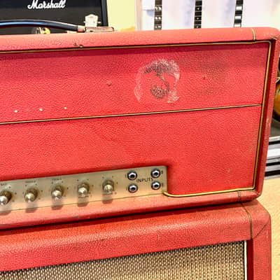 Marshall JMP 1992 Super Bass 100 Watts 1969 & Cabinet 1935 Red Half-Stack image 3