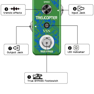 VSN Guitar Tremolo Effect Pedal of Classic Trelicopter Effects Tremolo Pedals for Electric Guitar Effect True Bypass image 4