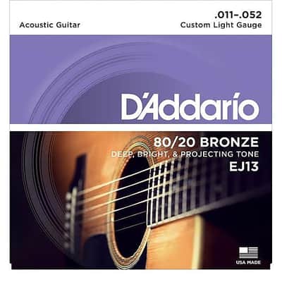 D'Addario EJ13 80/20 Bronze Custom Light Acoustic Guitar Strings .011-.052 image 2