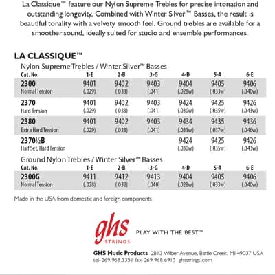 GHS La Classique™ Classical Guitar Strings; Extra hard tension image 2