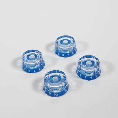 Set of 4 Lampshade Style Electric Guitar Knobs, Clear w/Blue