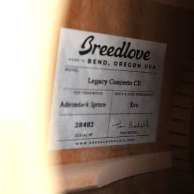 Breedlove Legacy Concerto Adirondack Spruce / Koa CE image 14