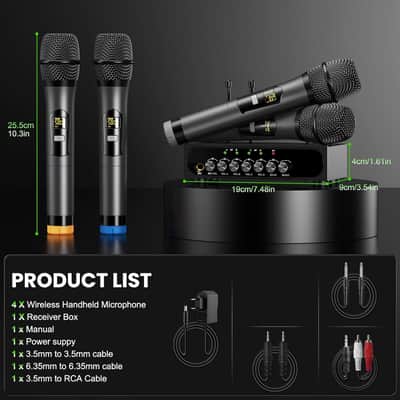 Wireless Microphone System Karaoke 4 Channel UHF Cordless Handheld Dynamic Mic with Bluetooth Receiver Box + Volume Control Echo Mic Work Range 165ft for Karaoke PA System DJ Mixer Party image 3