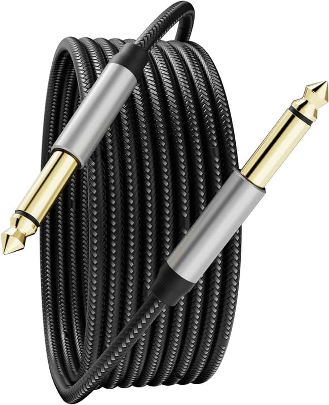 6.35mm Instrument Cable 30Ft,Silver Color Premium 6.35mm Mono Jack 1/4" TS Cable Unbalanced Guitar Patch Cords/Instrument Cable Male to Male with Zinc Alloy Housing and Nylon Braid(30Ft/10M) image 1