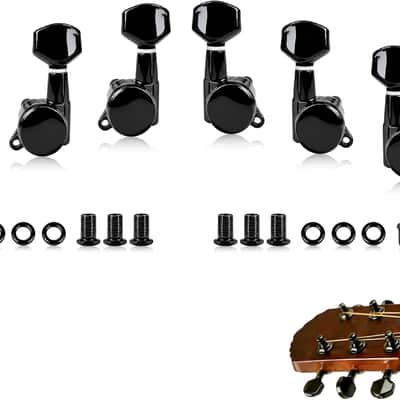 Guitar Locking Tuners 6 Inline ,Lock String Tuning Key Pegs ,guitar machine heads with Hexagonal Handle Replacement for ST TL LP Style Electric, Folk or Acoustic Guitars (Black,3 Left+3 Right) image 1