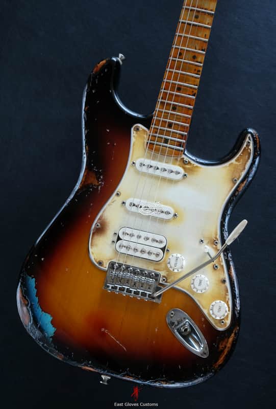 Fender Stratocaster SSH Sunburst / Pelham Blue Heavy Aged Relic by East Gloves Customs image 1