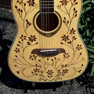 Seitzinger Custom Hand Engraved Pyrography Floral artwork Dreadnought Acoustic Guitar, DMS image 6