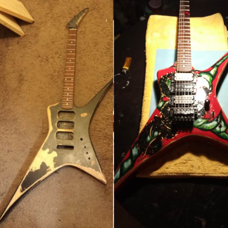 Kramer Voyager 80's Custom Painted Candy Red/Gold With A Dragon image 1
