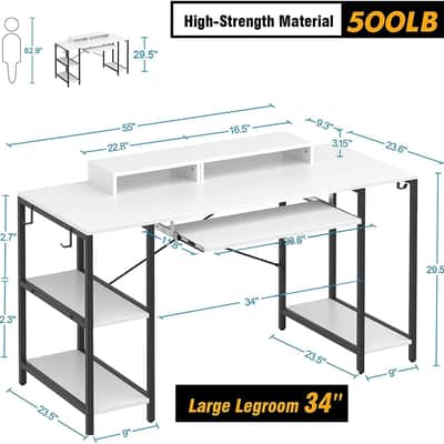 55" Music Studio Desk with Keyboard Tray – Producer Workstation with Shelves & Monitor Stands image 2