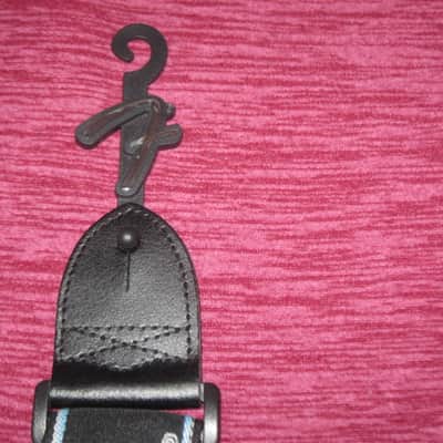 new with tags genuine Fender 2" Monogrammed Guitar Strap Black, Light Gray, and Light Blue - Fender part number: 099-0681-502, Fully adjustable length (39"-72") Woven Fender logo and guitar headstock design, polyester backing, black leather ends image 8