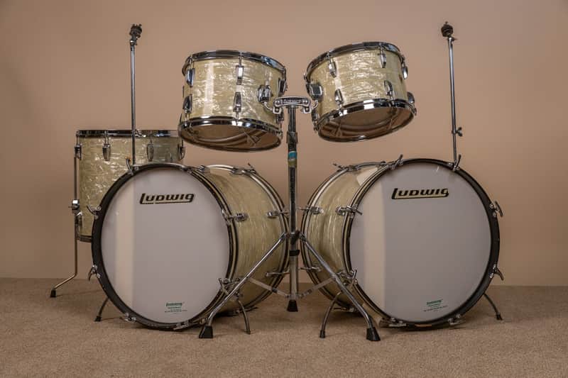 1960s Ludwig Rock Duo White Marine Pearl Drum Set image 1