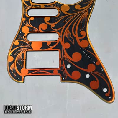 Engraved Pickguard & Free Tremolo Cover in Iridescent Gold Acrylic Mirror Design #2 for Fender Stratocaster HSH, HSS, SSS Setups Available image 3