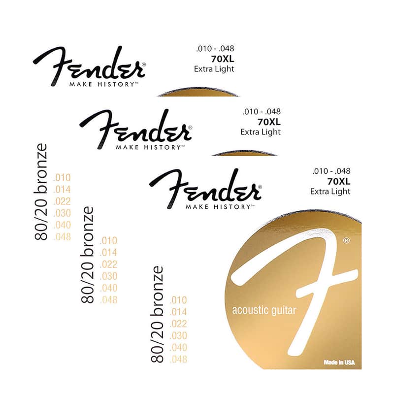 Mint 3 Sets of Fender 70XL 80/20 Bronze Extra Light Acoustic Guitar Strings 10-48 image 1