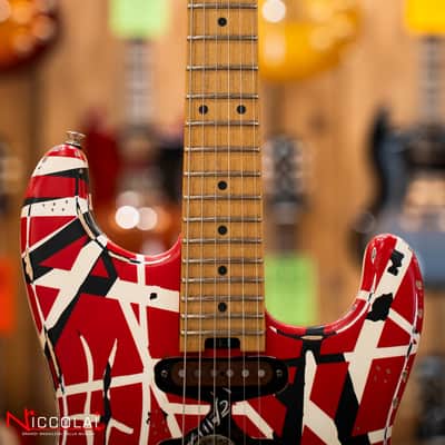 EVH Striped Series Frankenstein Frankie, Maple Fingerboard, Red with Black Stripes Relic image 14