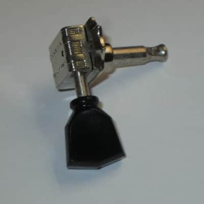ONE near A+ genuine Gibson (Kluson) Deluxe Vintage Style Tuner for high D, A, low E side - PMMH model but with Black BUTTON (& says KLUSON DELUXE) + screws, washer, & nut with threaded shaft - HARDWARE: Nickel (from 2013 LPJ - NO guitar included) image 11