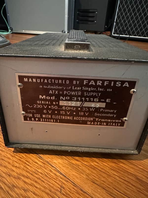 Farfisa ATX Power Supply for Transivox accordians 1960s - Black image 1