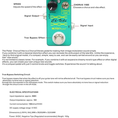 Mosky CH Vibe Chorus Vibe Vibrato Guitar FX Pedal Depth Color Speed Knob +Power Supply 1A 1000ma image 9