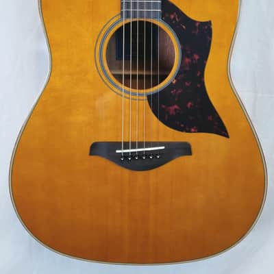Mint Yamaha Solid Sitka Spruce Top Cutaway Folk Acoustic/Electic Guitar, Mahogany, Vintage Natural image 1