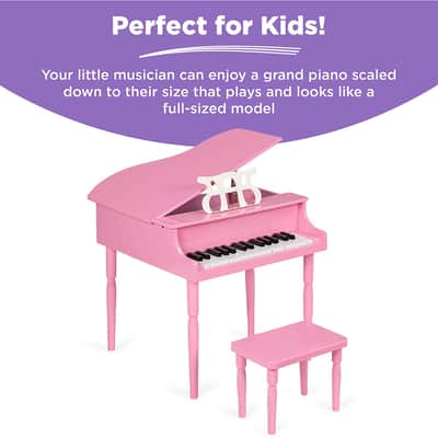 Classic Wooden 30-Key Mini Grand Piano Musical Instrument For Kids with Bench Pink image 4