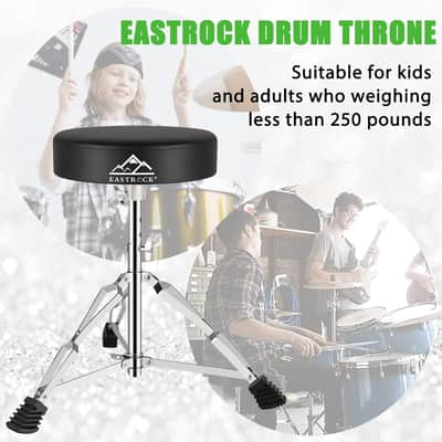 Adjustable Drum Throne with Padded Seat – Anti-Slip Drum Stool for Adult & Kids Drummers, Silver image 7