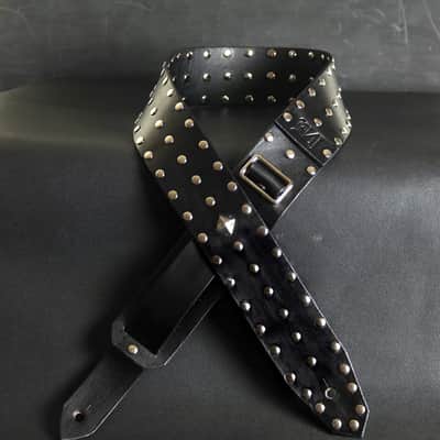 Studded Custom Leather Guitar Strap. 55” to 62” Adjustable. 2.5” wide BLACK image 3