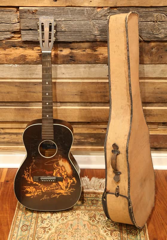 1935 Roundup Supertone Gene Autry Acoustic Guitar with Original Case Worldwide Shipping image 1