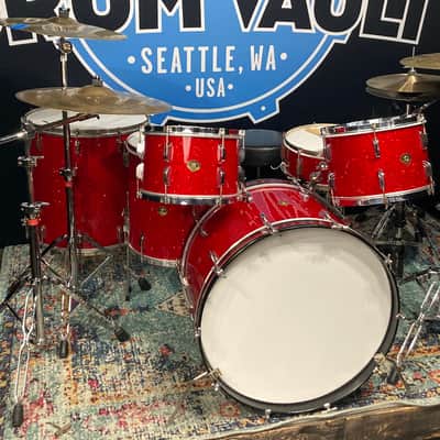 Frankie Banali's Quiet Riot - Leedy & Ludwig Restored 6-Piece Set, 24", 20", 16", 13", 12", 14x5" Matching Snare! Immaculate 1950-1955 - Sparkling Red Pearl image 4